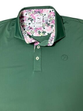 Puma Arnold Palmer Golf Polo Mens L Green Floral Collar Performance Golf‎ Gym